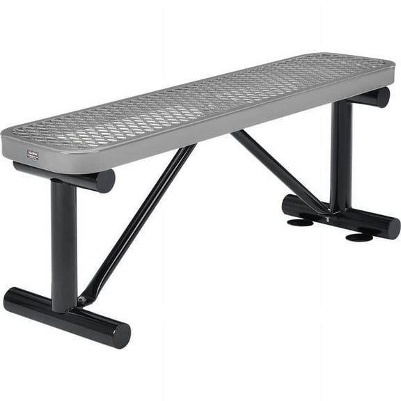 4 ft. Outdoor Steel Flat Bench with Expanded Metal - Gray