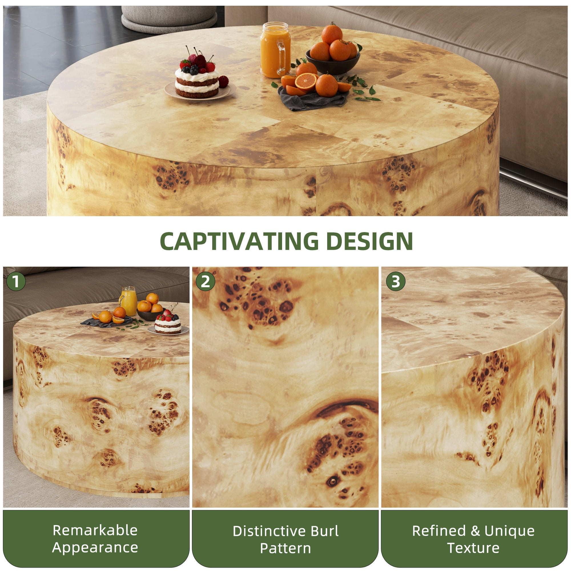 Uforic 16''H Burl Wood Coffee Table