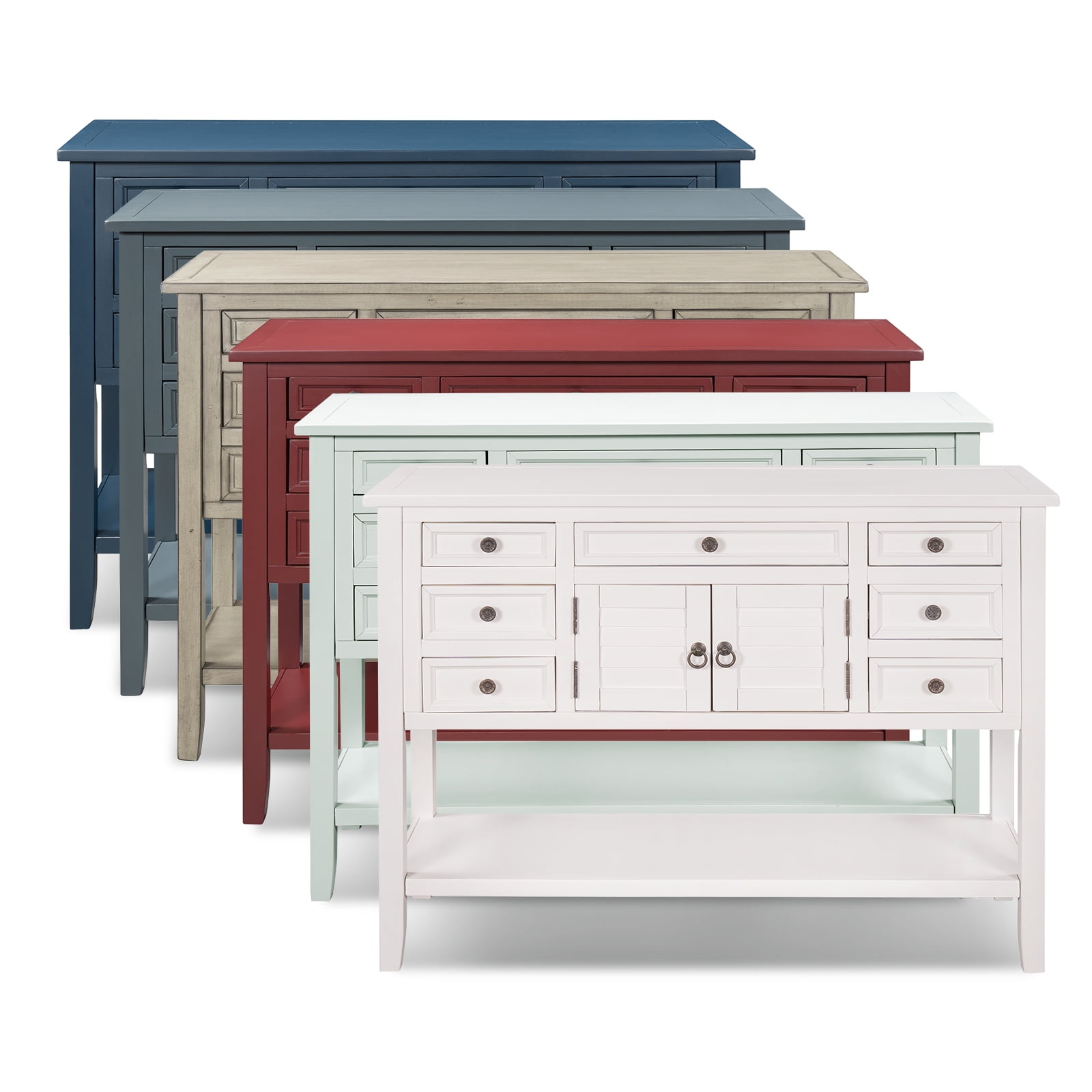 Lowestbest 45" Classic Console Table with Storage Drawers, Sofa Table with 7 Drawers, 1 Cabinet and 1 Shelf (Navy Blue) Lowestbest 45" Classic Console Table with Storage Drawers, Sofa Table with 7 Drawers, 1 Cabinet and 1 Shelf (Navy Blue)