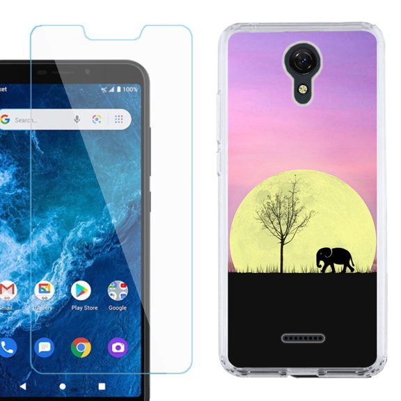 Slim-Fit Protective Phone Case compatible with Cricket Icon 2, with Tempered Glass Screen Protector, by OneToughShield ® - Moonlight Elephant