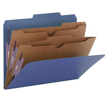 Smead SMD14077 6-Section Pressboard Top Tab Pocket-Style Classification Folders with SafeSHIELD Fasteners 2 Dividers Letter Blue 10/Box