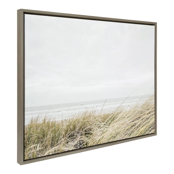 Kate and Laurel Sylvie East Beach Framed Canvas Wall Art by Amy Peterson Art Studio, 28x38 Gray, Coastal Beachy Art for Wall