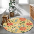 thumbnail image 4 of Embroidery Floral Round Area Rugs 3 ft, Country Oriental Traditional Flower Red Yellow Washable Small Area Rug with Non-Slip Sturdy Edge Binding Round Front Door Mat Floor Carpet for Entryway, 4 of 9