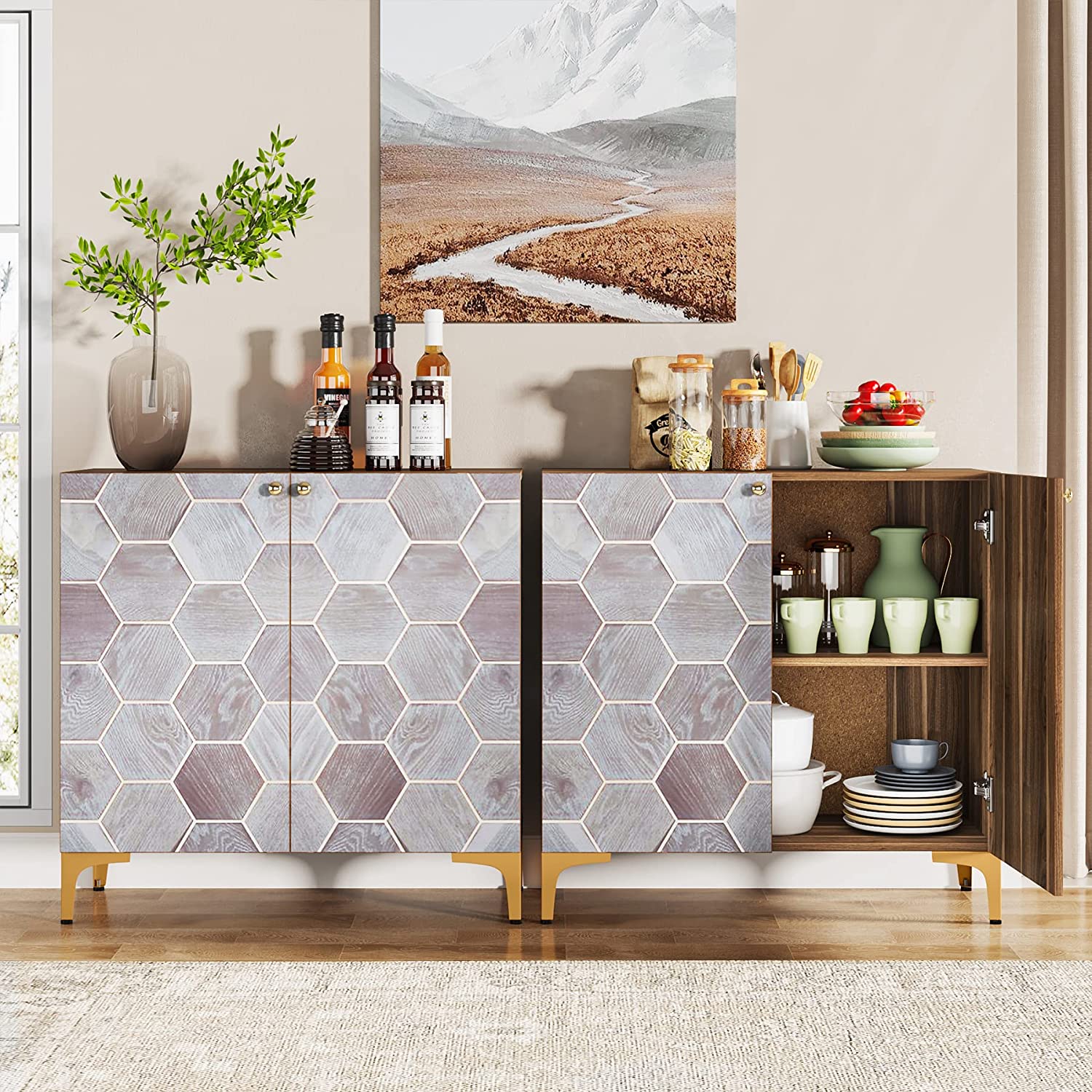 Tribesigns 63 Inches Storage Modern Hexagon Colorful Pattern