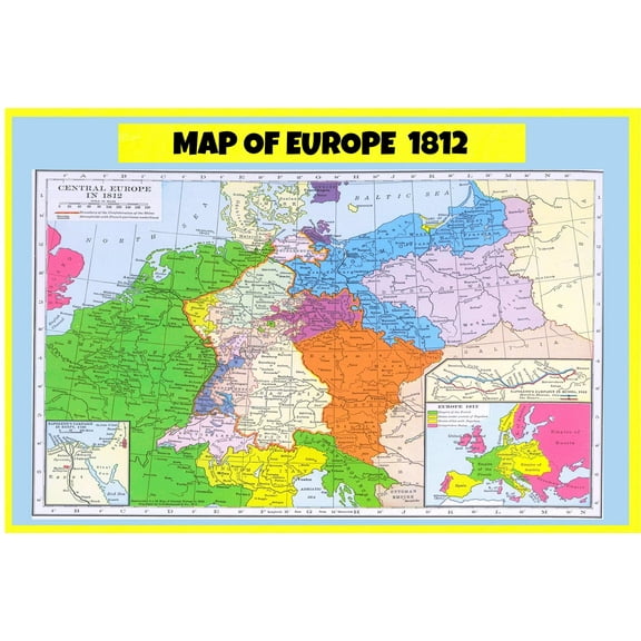 Map of Europe 1812 - Laminated Wall Map Poster Print Perfect for Classrooms and Homes - Vivid Imagery with Bright Colors - 18x24