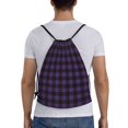 thumbnail image 2 of Kuqiui Purple Black Plaid Print Drawstring Backpack Drawstring Bags,Draw String Back Bag Drawstring Bags for Sports,Gym,Travel,Swimming,Beach, 2 of 8