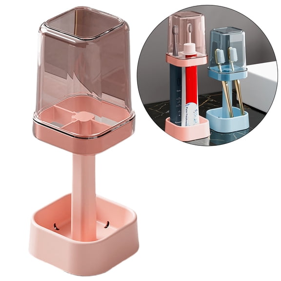 Clearance Under $4.06! 1Pc Bathroom Organizer with Cup Holders and Brush Slots (One Size, Pink)