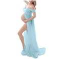 thumbnail image 3 of Yteetum Maternity Dress for Photoshoot Women Off Shoulder Pregnants Sexy Photography Ruffled Short Sleeve Long Dress Pregnant Woman Front Split Floor Length Dresses Nursing Long Dress, 3 of 8
