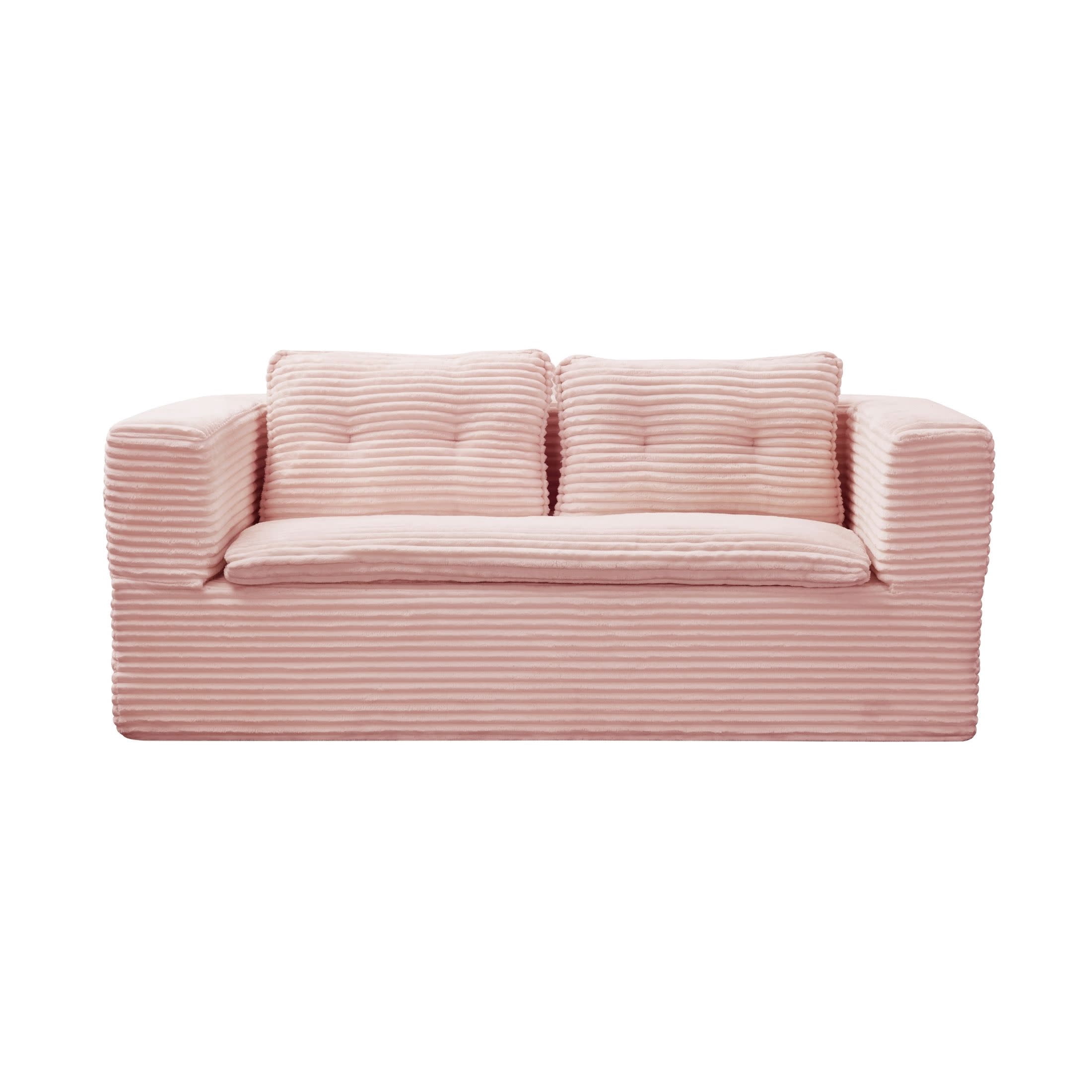 Noble House 80" Convertible Sectional Sofa Bed, Plush Corduroy King Size Sleeper with Chaise, Living Room, Baby Pink