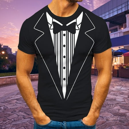 

HIBRO Men s Street Fashion Casual Suit Fake Two Piece Round Neck Short Sleeve T Sleeve