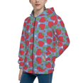 thumbnail image 2 of JUNZAN Hand Drawn Strawberry Print Kids Zip Up Hoodies Long Sleeve for Boys or Girls Casual Oversized Jackets with Pocket Loose Tops- Medium, 2 of 6