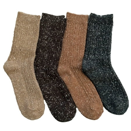

Lian Style Big Girl s Women s 4 Pairs Pack Fashion Soft Cotton Crew Socks Size 6-9 HR1614-4P4C-05(Coffee Brown Tan Grey)