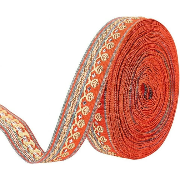 12.5Yard 20mm Wide Embroidered Woven Ribbon Orange Red Polyester Jacquard Ribbon Sewing Jacquard Trim Vintage Jacquard Ribbon Trim DIY Crafts Supplies Clothes Decoration for DIY