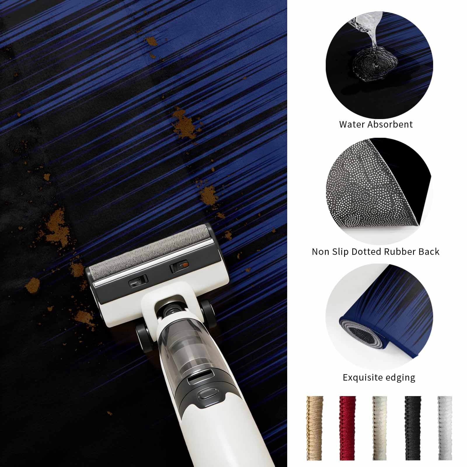 Large Area Rugs 8'x10', Navy Blue Black Ombre Carpet Runner Indoor Outdoor Rugs Home Decor Aesthetic, Modern Abstract Striped Gradient Non Slip Mats Washable Accent Rug for Living Room Bedroom