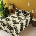 thumbnail image 2 of Ambesonne Victorian Fitted & Flat Sheet with Shams 4 Pcs Set, Baroque Curlicue Floral, Full, Mustard Black and White, 2 of 5
