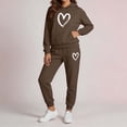 thumbnail image 5 of Sweatsuits for Women Long Sleeve Hoodie Jogger Pants Heart Print Fall Winter Daily Cute Sports Matching Clothing Coffee S, 5 of 6
