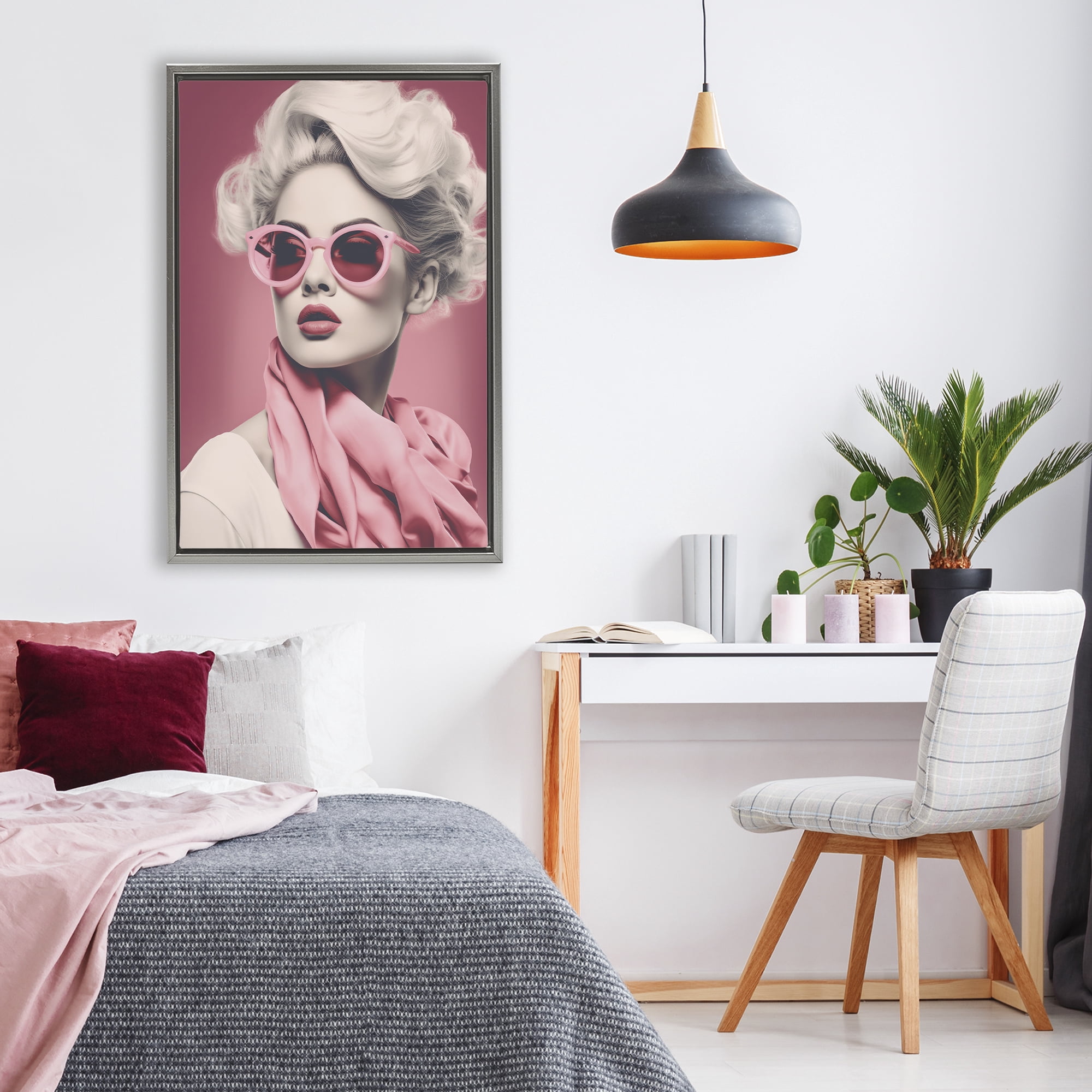 Stupell Industries Iconic Retro Chic Portrait Gray Framed Floater Canvas Wall Art, design by Andrea Haase