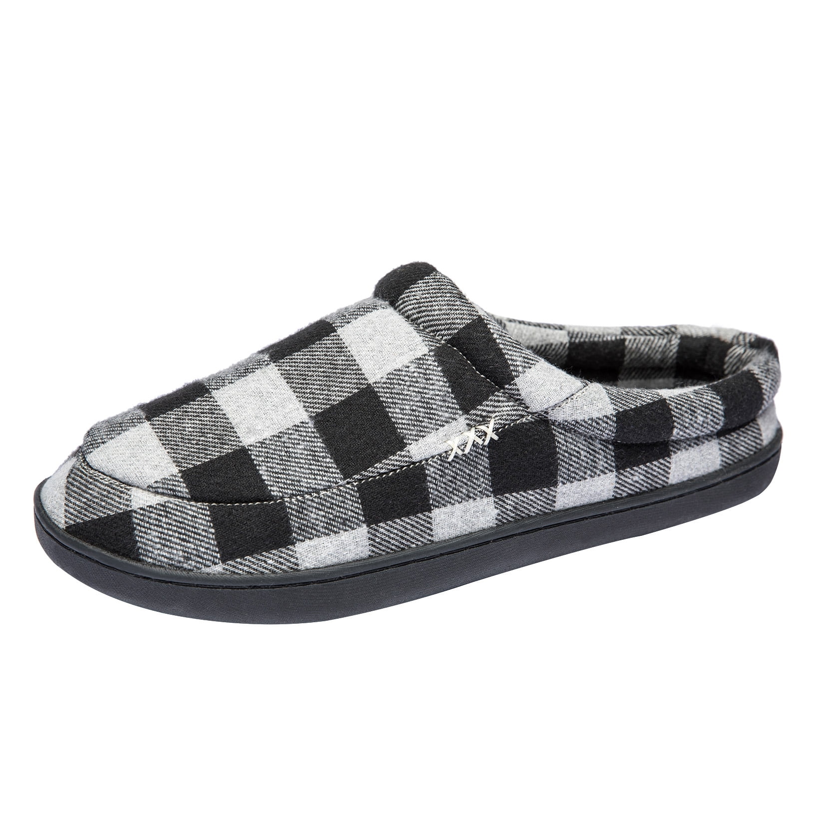 Needbo Men's Moccasin Slippers Plaid Microsuede Upper House Shoes Plush Lining Indoor and Outdoor Grey Plaid, Size 11-12, Gray