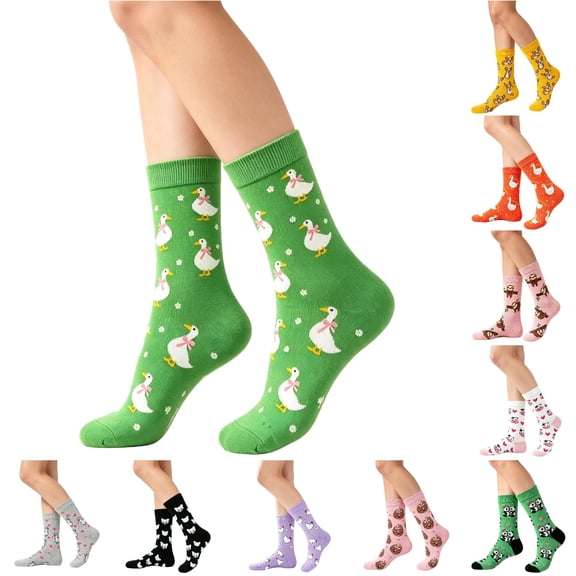 WAYUTE Womens Socks Cute Cartoon Printed Casual Fashion Dress Crew Socks for Women Lightweight Loose Fit Daily Wear