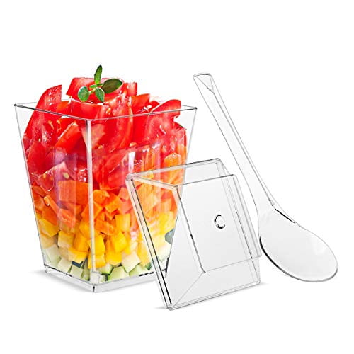 5.5oz Dessert Cups with Lids and Spoons,Plastic Clear Square Dessert