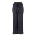 thumbnail image 4 of YUEJUIR Lightweight Pants Women Women'S Solid Color Cotton And Linen Wide Leg Pants Slit Drawstring High Waist Casual Loose Pants Casual Straight Leg Pants With Pockets (Navy Blue,L), 4 of 5