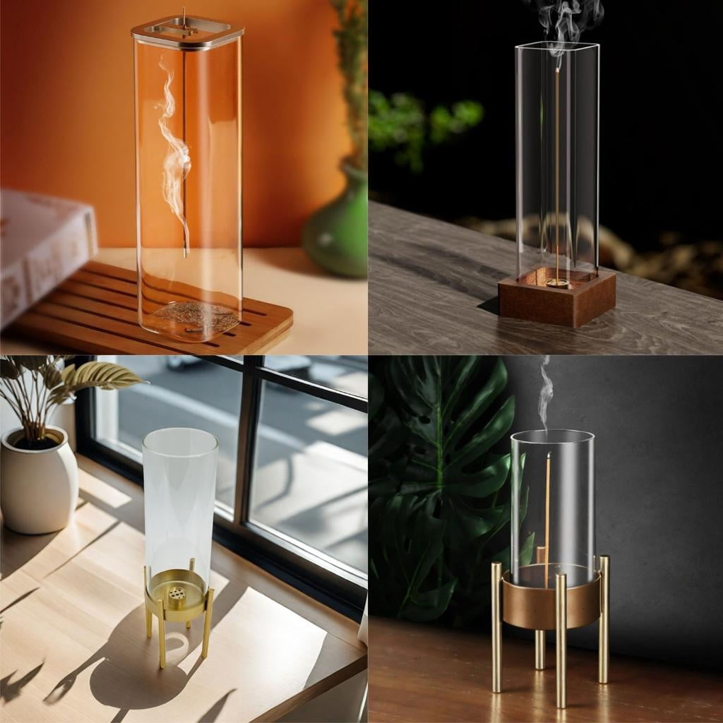 Elegant Incenses Stick Holder with Removable Glass Ashes Catcher Tray for Living Room and Bedrooms Home Relaxation