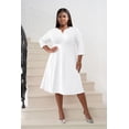 thumbnail image 3 of AURA Women's Plus Size Stretchy Flared Wrap Dress Casual Wedding Guest Midi Dresses V Neck 3/4 Sleeve A-Line Swing Dress, 3 of 6