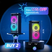 GCZ Party Bluetooth Speaker, 120W Loud Sound with Deep Bass for Outdoor Backyard Party, TWS Party Lights and Karaoke Effects, Microphone and Guitar Input