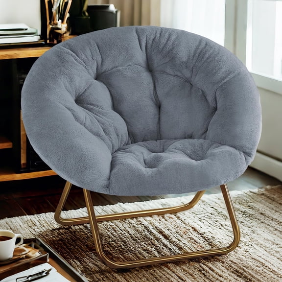Simenmax Folding Saucer Chair,Portable Folding Soft Moon Chair for Bedroom, Dorm Rooms, Apartments, Lounging, Garden, Gray