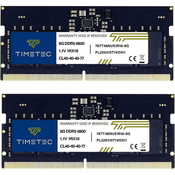 Timetec 16GB Kit (2x8GB) DDR5 Laptop RAM Memory, 4800MHz PC5-38400, SODIMM 262-Pin, Unbuffered Non-ECC, 1.1V CL40, Single Rank 1Rx16