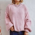 thumbnail image 5 of Juslio Women Sweaters Pullovers Sweaters Solid Crew Neck Knit Fashion Pink, 5 of 7