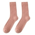 thumbnail image 2 of Ljudmp Women's Chunky Cable Knit Crew Socks Retro Diamond Pattern Winter Warm Socks Cold Weather Soft Mid-Calf Thermal Thick Socks Pink, 2 of 2