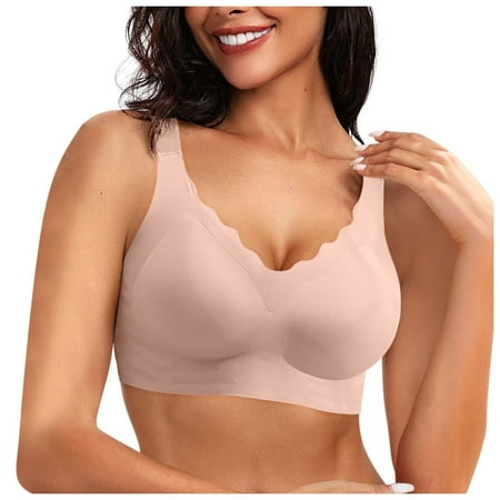 Siilsaa Bras for Women Women s Seamless Bras No Underwire Scalloped Push Up Bras Soft Wireless Full Coverage Everyday Bra Beige 4XL