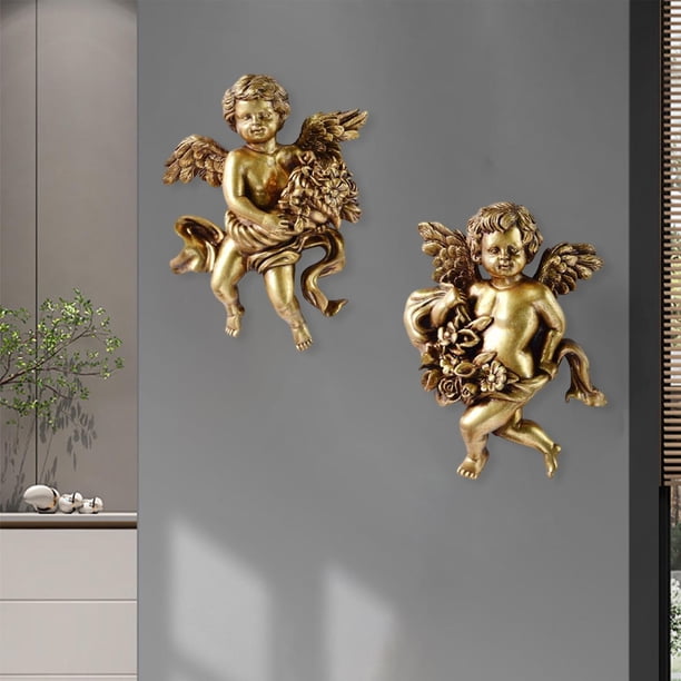 2 Uds Estatua de Ángel Encantadora Macarena Escultura de Pared Artesanía de Resina Colgante Mano Decorativa