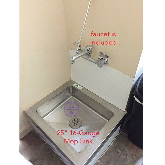 25" Stainless Steel NSF One Compartment Floor Mop Sink - w/ faucet