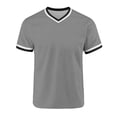 thumbnail image 5 of LMOIPLI Men's Contrast Trim V Neck Short Sleeve T-Shirt Classic Crew Neck Casual Tee Breathable Summer Sporty Top for Daily Gray XL, 5 of 6