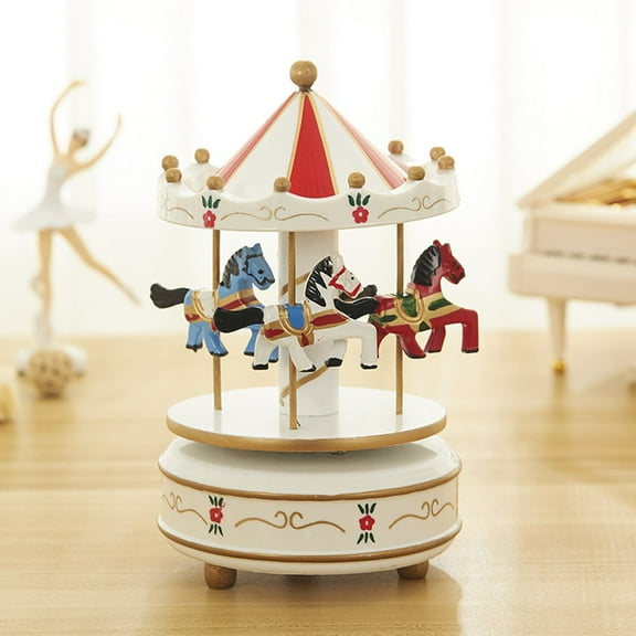 Aesthetic Wooden Carousel Music Box With Charming Rotating Horse Feature