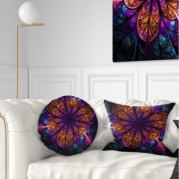Designart Dark Red and Purple Fractal Flower - Floral Throw Pillow - 12x20
