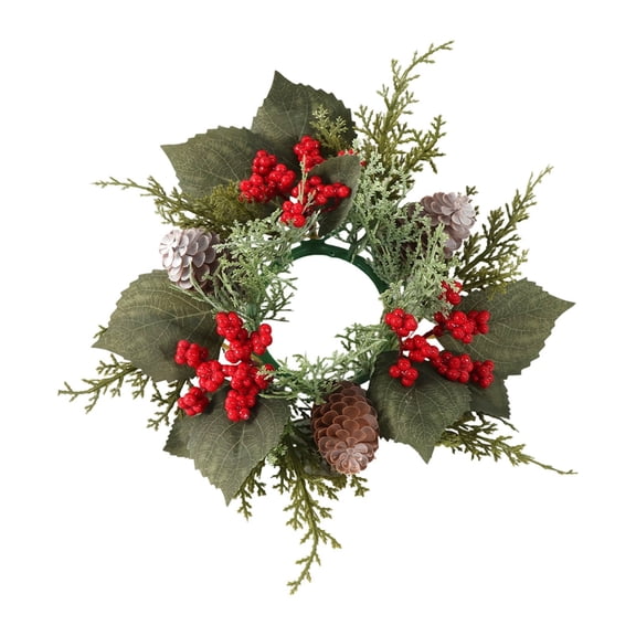12 Inch Xmas Wreath Red Berries Cones Green Leaves Durable for Christmas Front Door Wall Indoor Outdoor Apartment Cafe Festive Decor