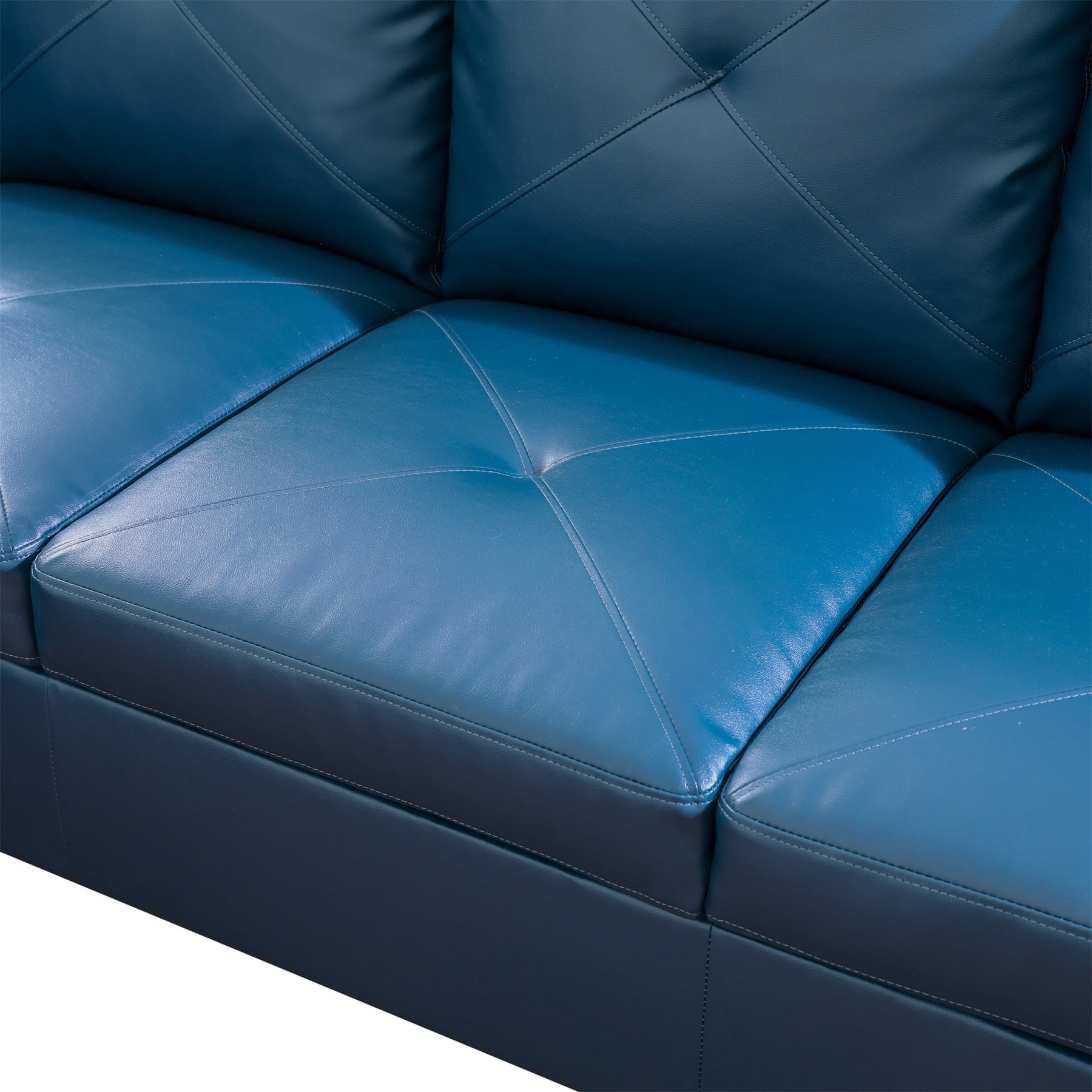 Hommoo 2-Piece Faux Leather L-Shaped Sectional Couches and Sofa Set, Modern Living Room Furniture Set, No Ottoman, Left Side, Denim