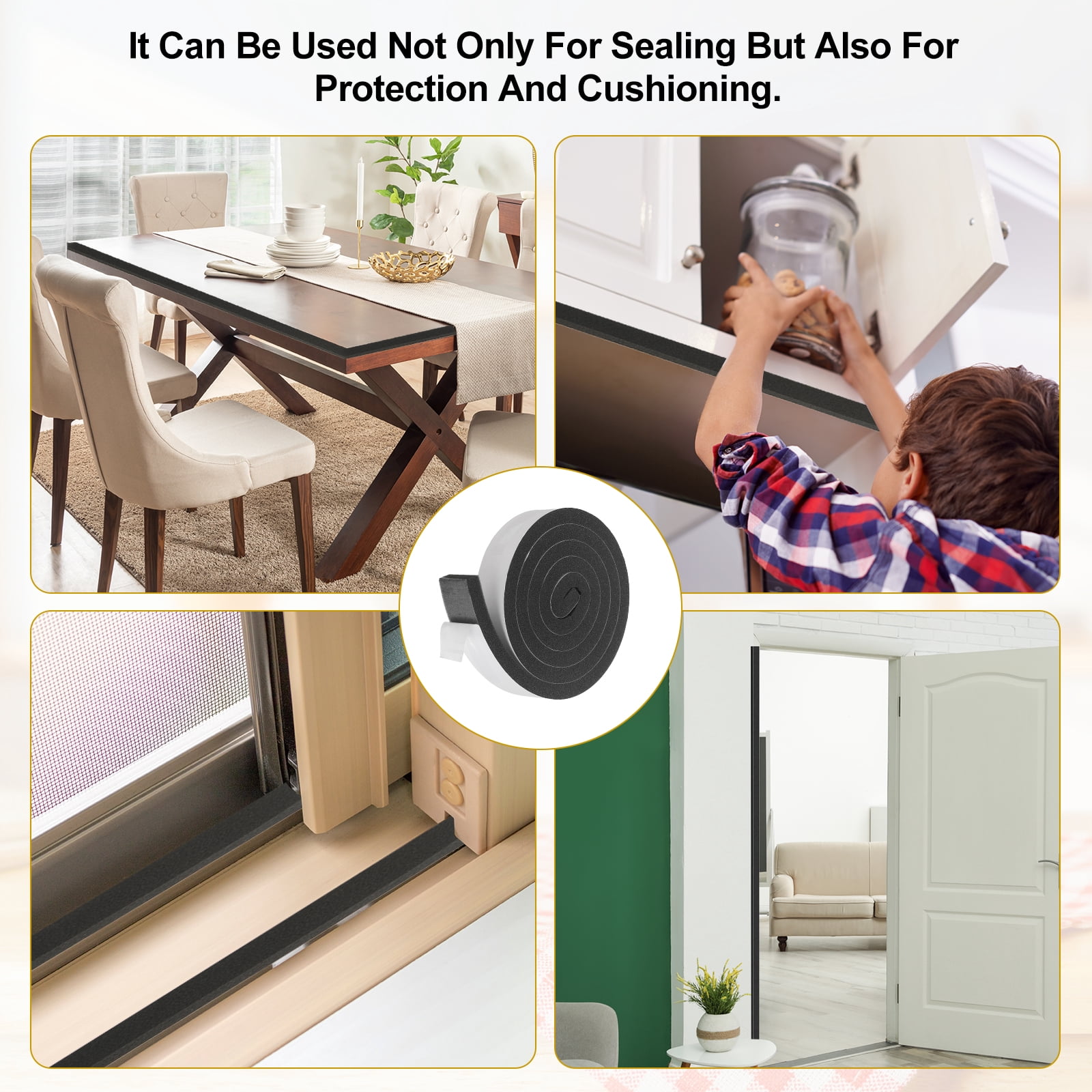 Weather Stripping Door Seal, 2 Rolls 2" x 5/16" Adhesive Foam Tape Seal Soundproof Insulation Strips for Door Frame Window Gaps (13 Feet Total, 6.5 Feet/Roll)