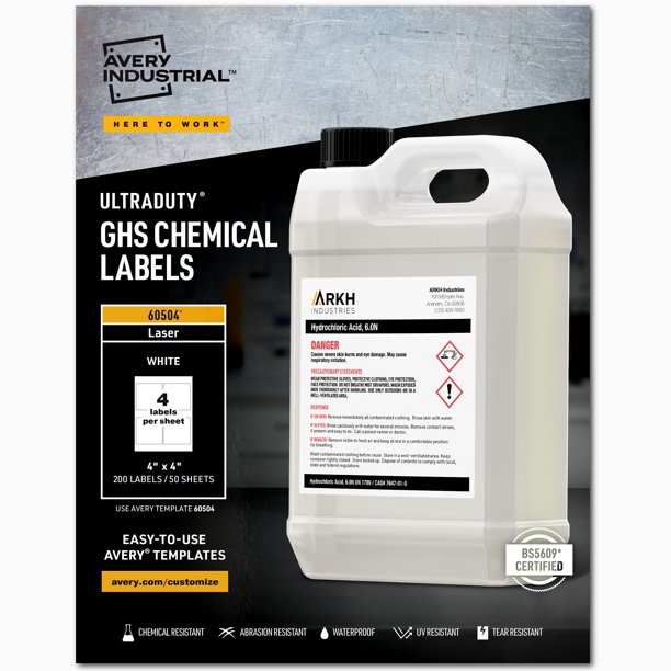 Avery UltraDuty GHS Chemical Labels for Laser Printers, Permanent