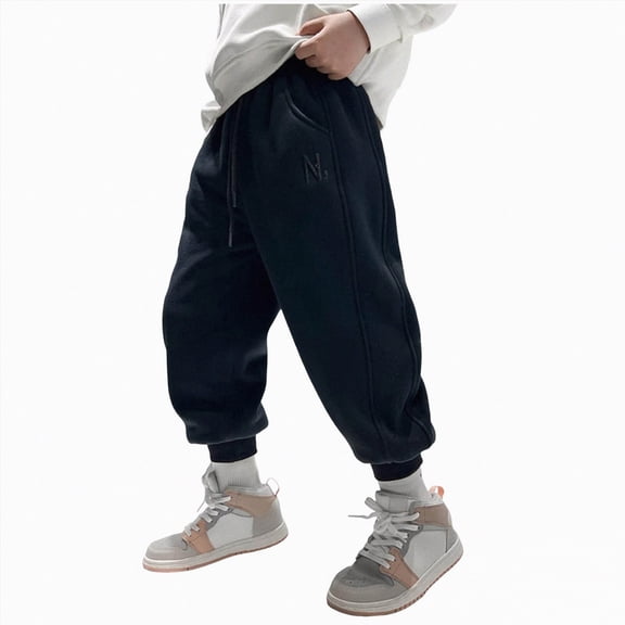 NOLDARES Boys Sweatpants with Straight Leg,Boy Joggers with Drawstring & Pockets Open Bottom for Sports Outdoors(Black,9-10 Years)