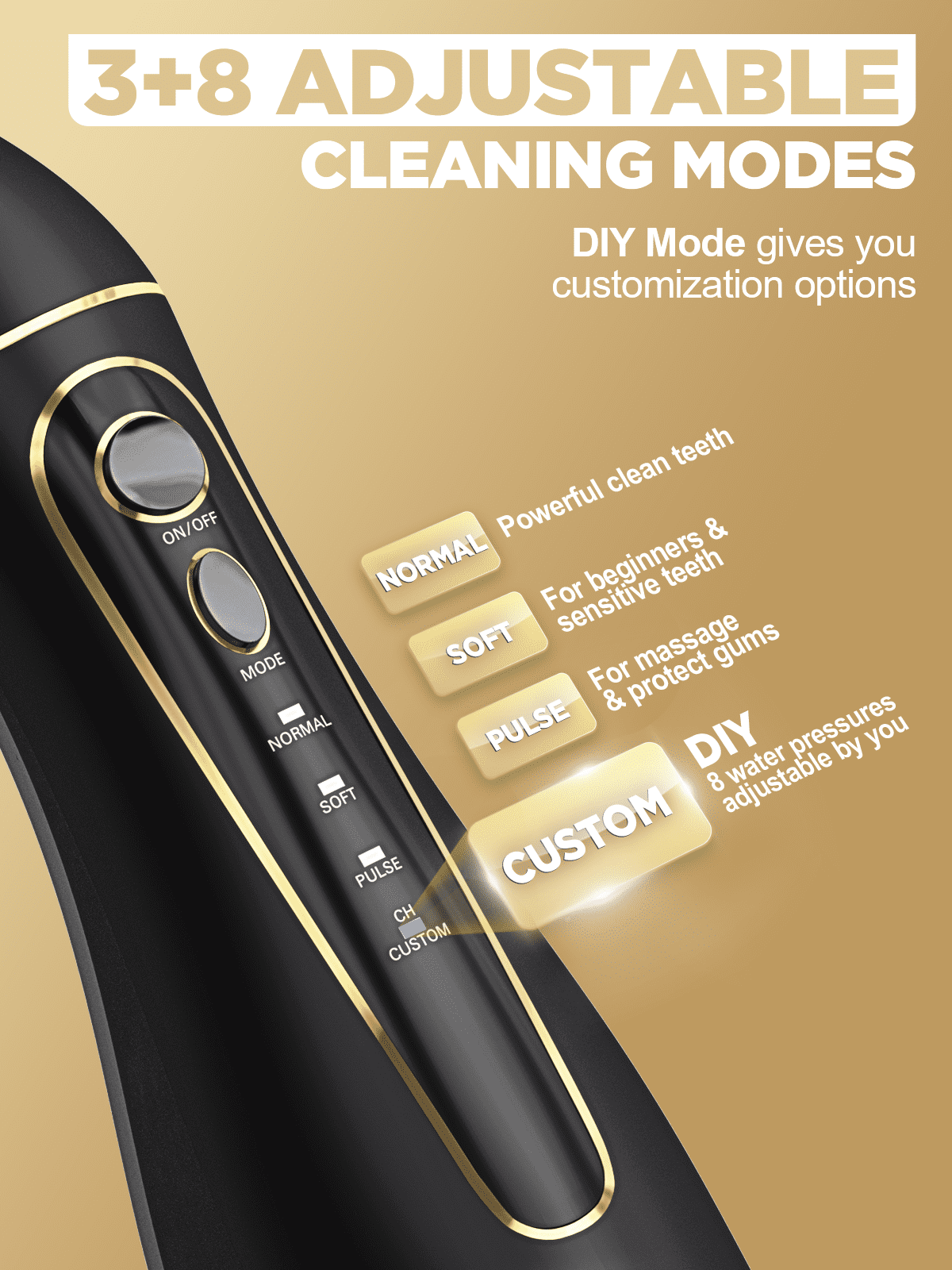 Oralfree Water Flosser for Teeth Cleaning, Cordless Oral Irrigator with 5 Jet Tips, 4 Modes, IPX7 Waterproof, 250ML Tank, for Braces, Travel and Home Use, Black