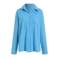 thumbnail image 5 of vigerkar Womens Button Down Shirts Solid Color Dressy Shirts Long Sleeve Work Blouses Collared Tops Tunics with Pocket (Blue, L), 5 of 9