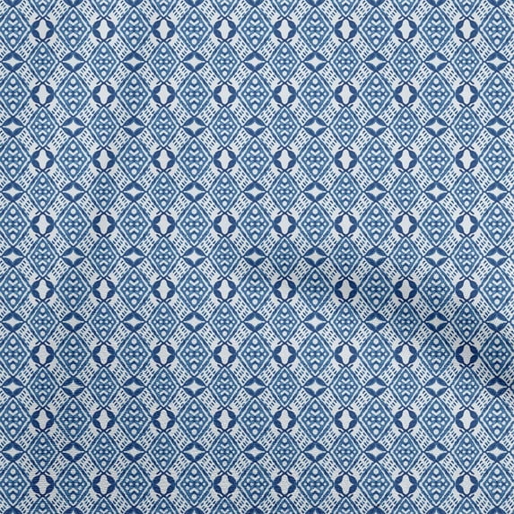 oneOone Cotton Flex Medium Blue Fabric Geometric Quilting Supplies Print Sewing Fabric By The Yard 40 Inch Wide