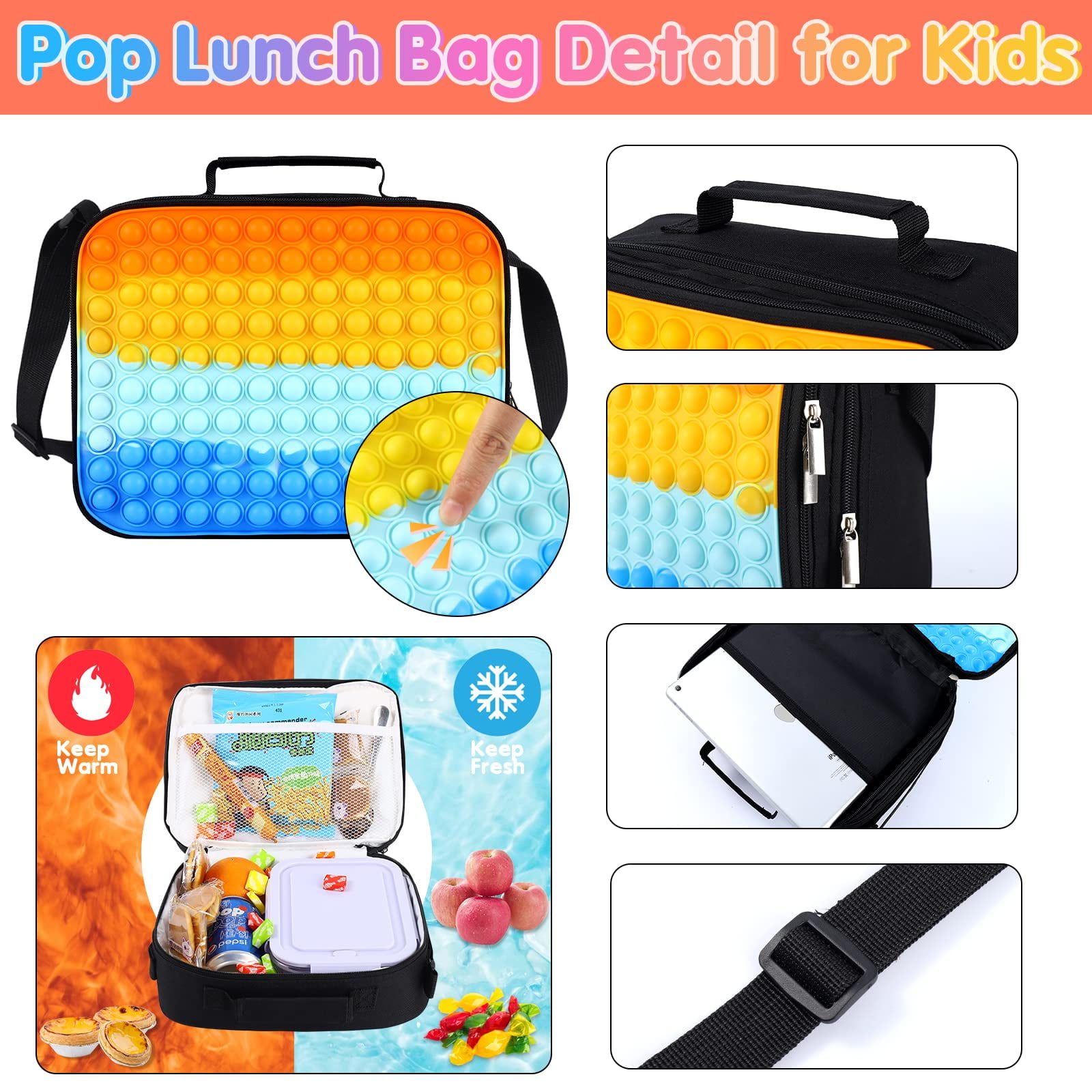  Wsslon Girls Pop Lunch Box,Kids School Lunch Bag