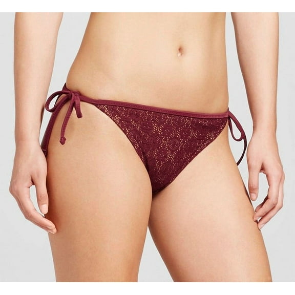 Mossimo Deep Red Hipster Crochet Side Ties Bikini Bottom Swimwear Women's XL