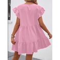 thumbnail image 2 of Pink Solid Ruffle Hem Smock Dress With Flutter Sleeves For Casual Holiday Wear, 2 of 6