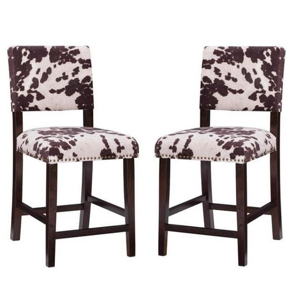 Home Square 2-Piece Furniture 24" Wood Cow Print Counter Stool Set in Brown